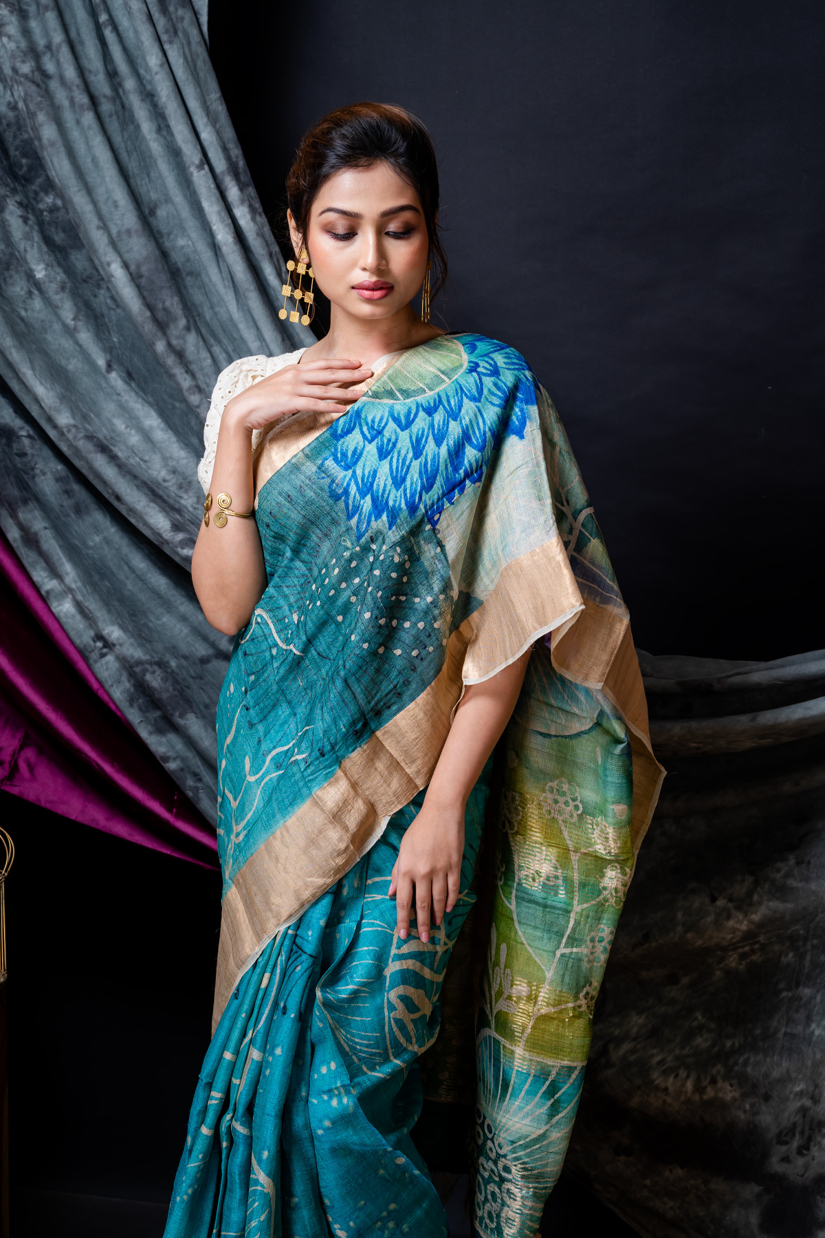 Hand Painted Tussar Silk Saree